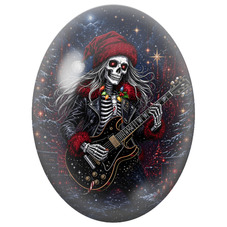 Cabochon en Verre Illustré Squelette de Noël Jouant de la Guitare 13x18, 18x25 ou 30x40mm pour la Création de Bijoux Fantaisie