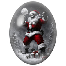 Cabochon en Verre Illustré Père Noël Squelette Jouant avec une Boule de Neige 13x18, 18x25 ou 30x40mm pour la Création de Bijoux