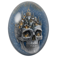 Cabochon en Verre Illustré Crâne de Noël aux Villages Illuminés 13x18, 18x25 ou 30x40mm pour la Création de Bijoux Fantaisie