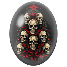 Cabochon en Verre Illustré Sapin de Noël aux Crânes et aux Nœuds Rouges 13x18, 18x25 ou 30x40mm pour la Création de Bijoux