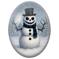 Cabochon en Verre Illustré Bonhomme de Neige au Haut-de-Forme et à l’Écharpe Bleue 13x18, 18x25 ou 30x40mm - DIY