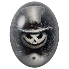 Cabochon en Verre Illustré Bonhomme de Neige au Chapeau Noir et au Nœud Papillon 13x18, 18x25 ou 30x40mm - DIY