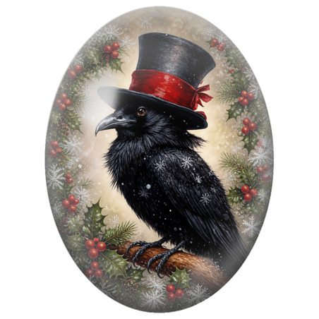 Cabochon en Verre Illustré Sapin de Noël au Cimetière sous la Lune Rouge 13x18, 18x25 ou 30x40mm