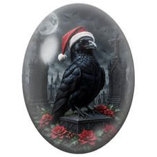 Cabochon en Verre Illustré Boule de Noël aux Roses Rouges et aux Chauves-Souris 13x18, 18x25 ou 30x40mm - DIY