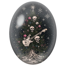Cabochon en Verre Illustré Sapin de Noël Rock aux Crânes et à la Guitare 13x18, 18x25 ou 30x40mm pour la Création de Bijoux
