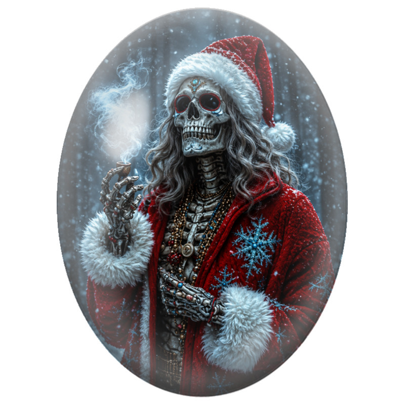 Cabochon en Verre Illustré Père Noël Squelette au Flocon Bleu 13x18, 18x25 ou 30x40mm pour la Création de Bijoux Fantaisie - DIY