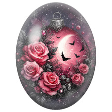 Cabochon en Verre Illustré Boule de Noël aux Roses et à la Lune Rose 13x18, 18x25 ou 30x40mm pour la Création de Bijoux