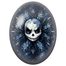Cabochon en Verre Illustré Crâne de Noël Entouré de Feuillages Argentés 13x18, 18x25 ou 30x40mm pour la Création de Bijoux