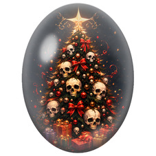 Cabochon en Verre Illustré Sapin de Noël aux Crânes et aux Cadeaux 13x18, 18x25 ou 30x40mm pour la Création de Bijoux Fantaisie