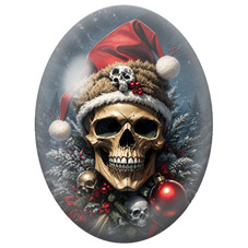 Cabochon en Verre Illustré Grand Crâne de Noël aux Boules Rouges 13x18, 18x25 ou 30x40mm pour la Création de Bijoux Fantaisie