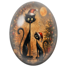 Cabochon en Verre Illustré Deux Chats Noirs de Noël sous la Lune 13x18, 18x25 ou 30x40mm pour la Création de Bijoux Fantaisie