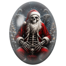 Cabochon en Verre Illustré Père Noël Squelette Assis dans un Fauteuil 13x18, 18x25 ou 30x40mm pour la Création de Bijoux