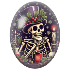 Cabochon en Verre Illustré Squelette de Noël autour d’un Chocolat Chaud 13x18, 18x25 ou 30x40mm pour la Création de Bijoux
