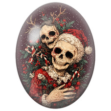 Cabochon en Verre Illustré Couple de Squelettes de Noël aux Cannes à Sucre 13x18, 18x25 ou 30x40mm pour la Création de Bijoux