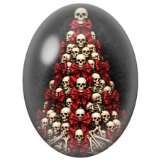 Cabochon en Verre Illustré Sapin de Noël aux Squelettes et aux Nœuds Rouges 13x18, 18x25 ou 30x40mm pour la Création de Bijoux