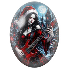 Cabochon en Verre Illustré Dame Vampire de Noël à la Guitare Rouge 13x18, 18x25 ou 30x40mm pour la Création de Bijoux Fantaisie