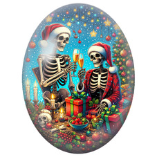 Cabochon en Verre Illustré Couple de Squelettes de Noël au Champagne 13x18, 18x25 ou 30x40mm pour la Création de Bijoux