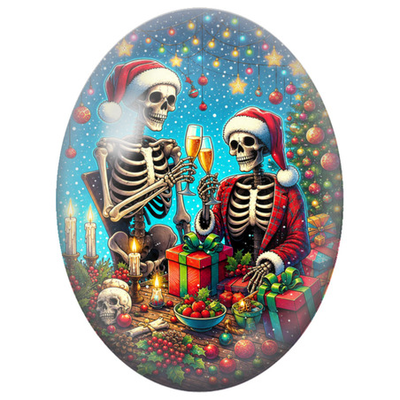 Cabochon en Verre Illustré Couple de Squelettes de Noël au Champagne 13x18, 18x25 ou 30x40mm