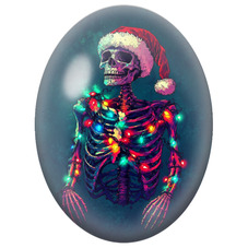 Cabochon en Verre Illustré Squelette de Noël aux Guirlandes Lumineuses 13x18, 18x25 ou 30x40mm pour la Création de Bijoux