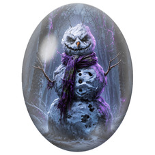 Cabochon en Verre Illustré Bonhomme de Neige Sinistre dans la Forêt 13x18, 18x25 ou 30x40mm pour la Création de Bijoux Fantaisie