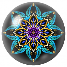 Cabochon en Verre Illustré Mandala Floral Bleu, Turquoise, Violet et Or 12 à 25mm pour la Création de Bijoux Fantaisie - DIY