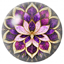 Cabochon en Verre Illustré Mandala Violet, Rose et Or 12 à 25mm pour la Création de Bijoux Fantaisie - DIY