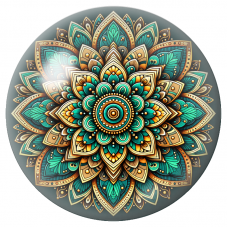 Cabochon en Verre Illustré Mandala Turquoise et Or 12 à 25mm pour la Création de Bijoux Fantaisie - DIY