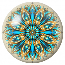 Cabochon en Verre Illustré Mandala Bleu Turquoise et Or 12 à 25mm pour la Création de Bijoux Fantaisie - DIY