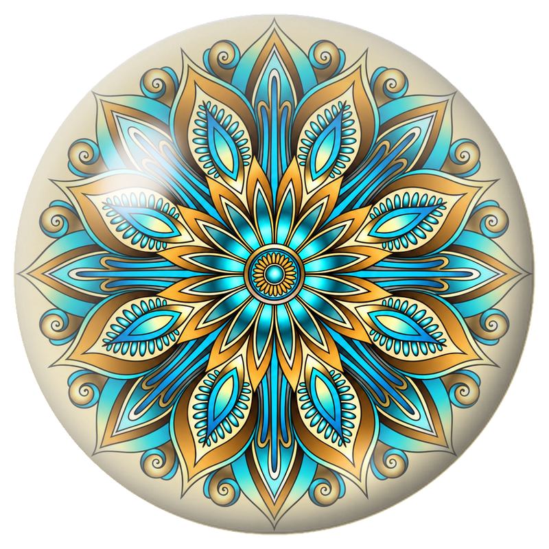 Cabochon en Verre Illustré Mandala Bleu Turquoise et Or 12 à 25mm pour la Création de Bijoux Fantaisie - DIY