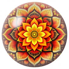 Cabochon en Verre Illustré Mandala Floral Rouge, Orange et Jaune 12 à 25mm pour la Création de Bijoux Fantaisie - DIY