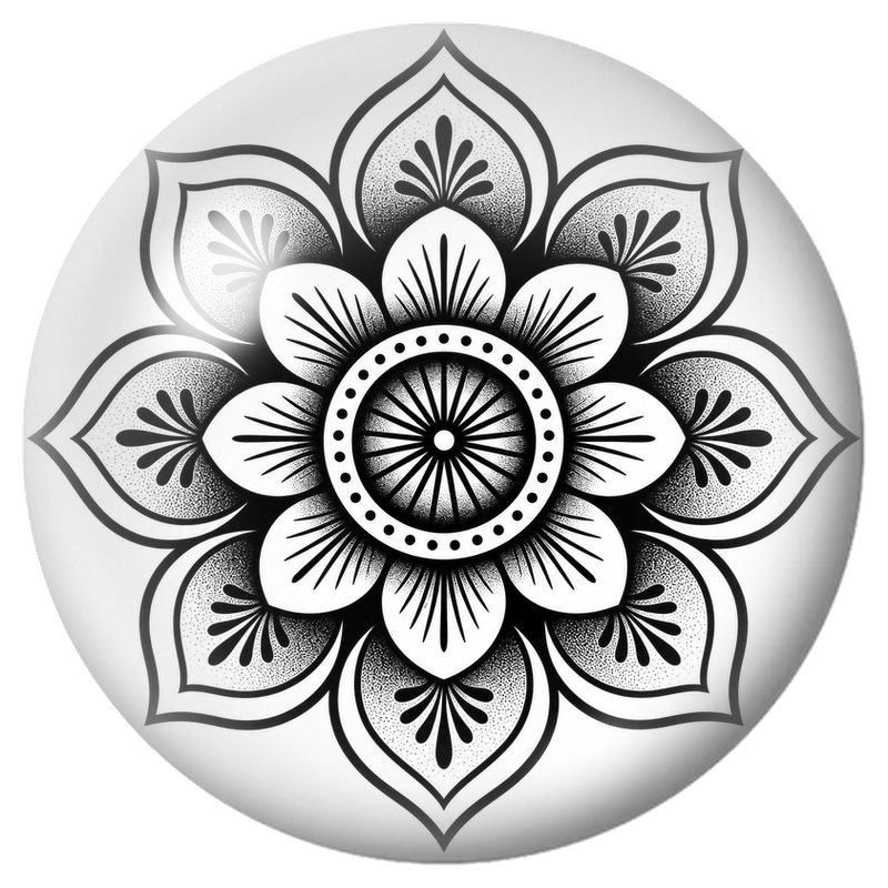 Cabochon en Verre Illustré Mandala Floral Noir et Blanc 12 à 25mm pour la Création de Bijoux Fantaisie - DIY