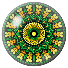 Cabochon en Verre Illustré Mandala Vert, Jaune et Orange 12 à 25mm pour la Création de Bijoux Fantaisie - DIY
