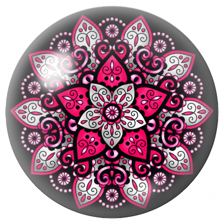 Cabochon en Verre Illustré Mandala Rose, Noir et Blanc 12 à 25mm