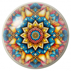 Cabochon en Verre Illustré Mandala Bleu, Jaune et Corail 12 à 25mm pour la Création de Bijoux Fantaisie - DIY