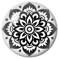 Cabochon en Verre Illustré Mandala Fleur Stylisée Noir et Blanc 12 à 25mm pour la Création de Bijoux Fantaisie - DIY