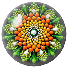 Cabochon en Verre Illustré Mandala de Perles Vertes, Jaunes et Orange 12 à 25mm pour la Création de Bijoux Fantaisie - DIY