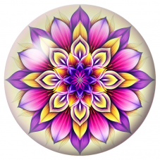 Cabochon en Verre Illustré Mandala Floral Rose, Violet et Jaune 12 à 25mm pour la Création de Bijoux Fantaisie - DIY