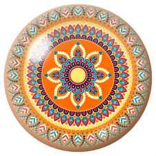 Cabochon en Verre Illustré Mandala Orange, Bleu et Fuchsia 12 à 25mm pour la Création de Bijoux Fantaisie - DIY