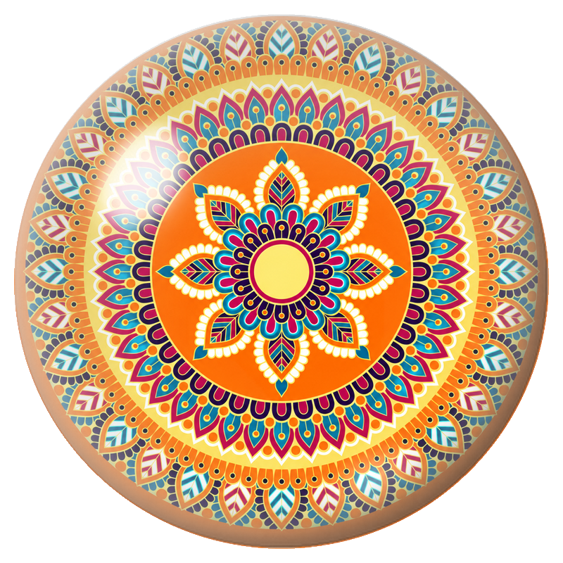 Cabochon en Verre Illustré Mandala Orange, Bleu et Fuchsia 12 à 25mm pour la Création de Bijoux Fantaisie - DIY