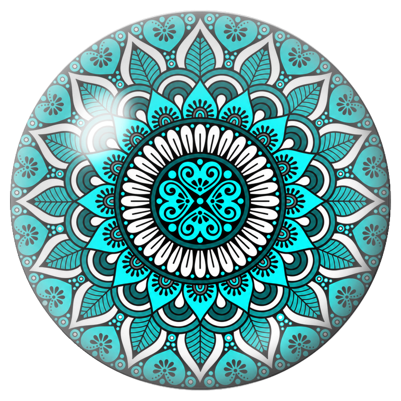 Cabochon en Verre Illustré Mandala Turquoise, Noir et Blanc 12 à 25mm pour la Création de Bijoux Fantaisie - DIY