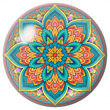Cabochon en Verre Illustré Mandala Bleu, Corail et Jaune 12 à 25mm pour la Création de Bijoux Fantaisie - DIY
