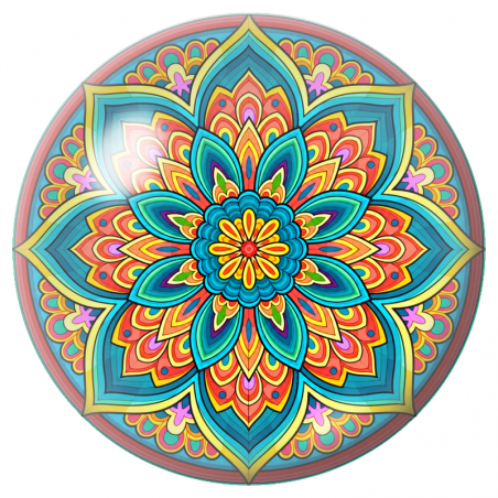 Cabochon en Verre Illustré Mandala Bleu, Corail et Jaune 12 à 25mm