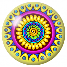 Cabochon en Verre Illustré Mandala Solaire Jaune, Rose et Bleu 12 à 25mm pour la Création de Bijoux Fantaisie - DIY