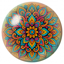 Cabochon en Verre Illustré Mandala Feuillage Turquoise, Rose et Orange 12 à 25mm pour la Création de Bijoux Fantaisie - DIY