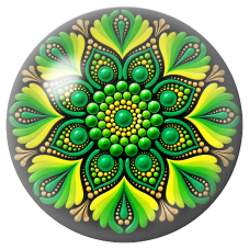 Cabochon en Verre Illustré Mandala Vert, Jaune et Or 12 à 25mm pour la Création de Bijoux Fantaisie - DIY
