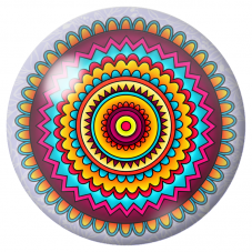 Cabochon en Verre Illustré Mandala Graphique Jaune, Rose et Turquoise 12 à 25mm pour la Création de Bijoux Fantaisie - DIY