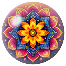 Cabochon en Verre Illustré Mandala Orange, Bleu et Fuchsia 12 à 25mm pour la Création de Bijoux Fantaisie - DIY
