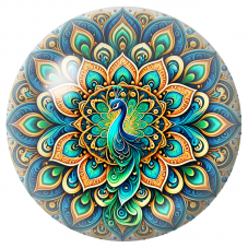 Cabochon en Verre Illustré Mandala Paon Bleu, Vert et Or 12 à 25mm pour la Création de Bijoux Fantaisie - DIY