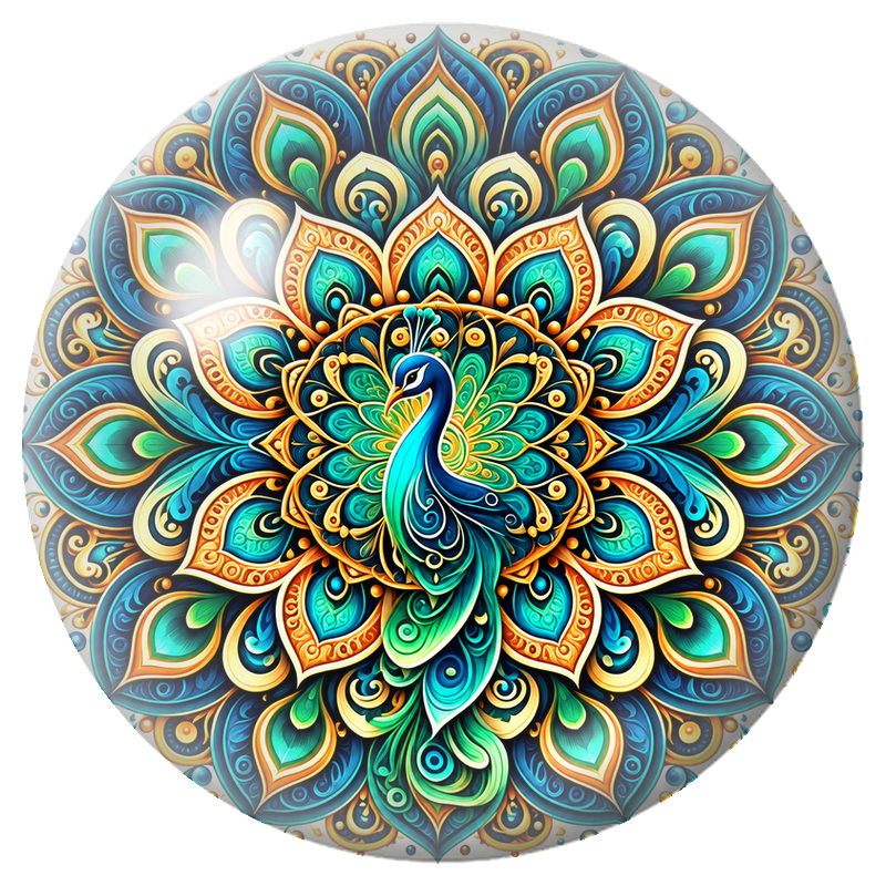 Cabochon en Verre Illustré Mandala Paon Bleu, Vert et Or 12 à 25mm pour la Création de Bijoux Fantaisie - DIY