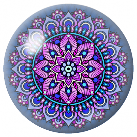 Cabochon en Verre Illustré Mandala Bleu, Rose et Violet 12 à 25mm